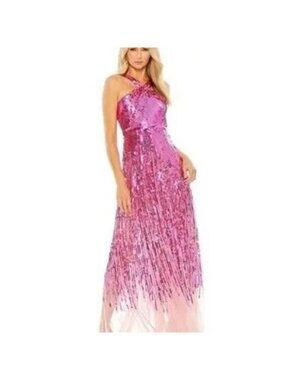 Mac Duggal Women's 2 Sequin Cross Front Gown Prom Formal Bright Pink READ